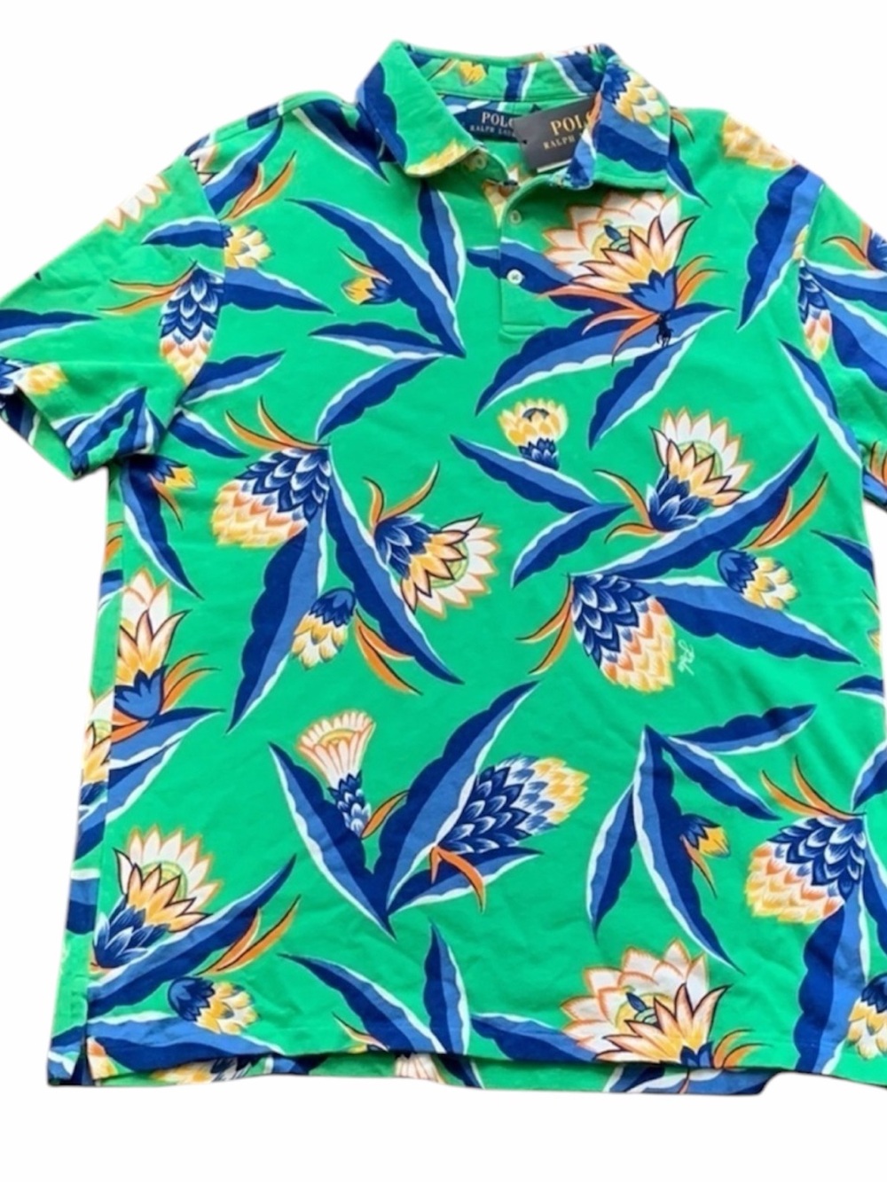 Polo Ralph Lauren Terry Polo Shirt Short Sleeve Green Floral Size XL NWT